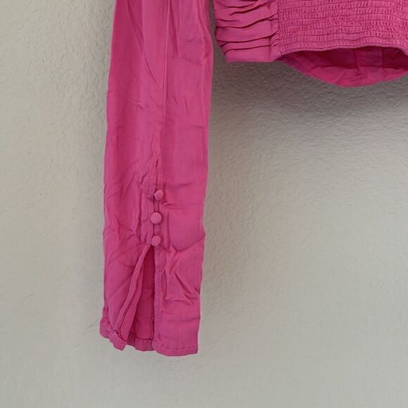 NWOT Free People Pink Cropped Top Long Sleeve Ruched Feminine Boho Retro Viscose - Picture 6 of 11